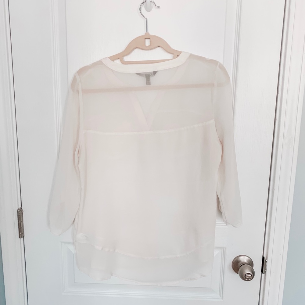 Express White 3/4 Sleeve Button Top - Picture 3 of 3